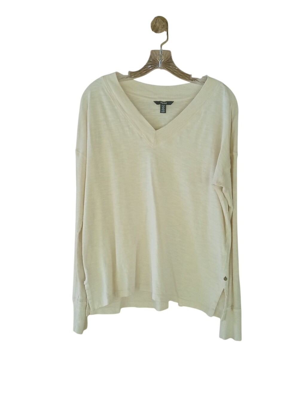 Hatley Cream V Neck Ribbed Sleeve Slub Tee Shirt Large